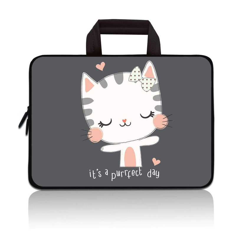 14 15 15.4 15.6 inch Laptop Handle Bag Computer Protect Case Pouch Holder Notebook Sleeve Neoprene Cover Soft Carrying Travel Case for Dell Lenovo Toshiba HP Chromebook ASUS Acer (Cute Cat)
